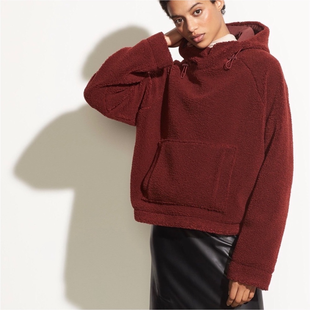 Vince Cozy Faux Sherpa Pullover Hoodie in Anise size Small